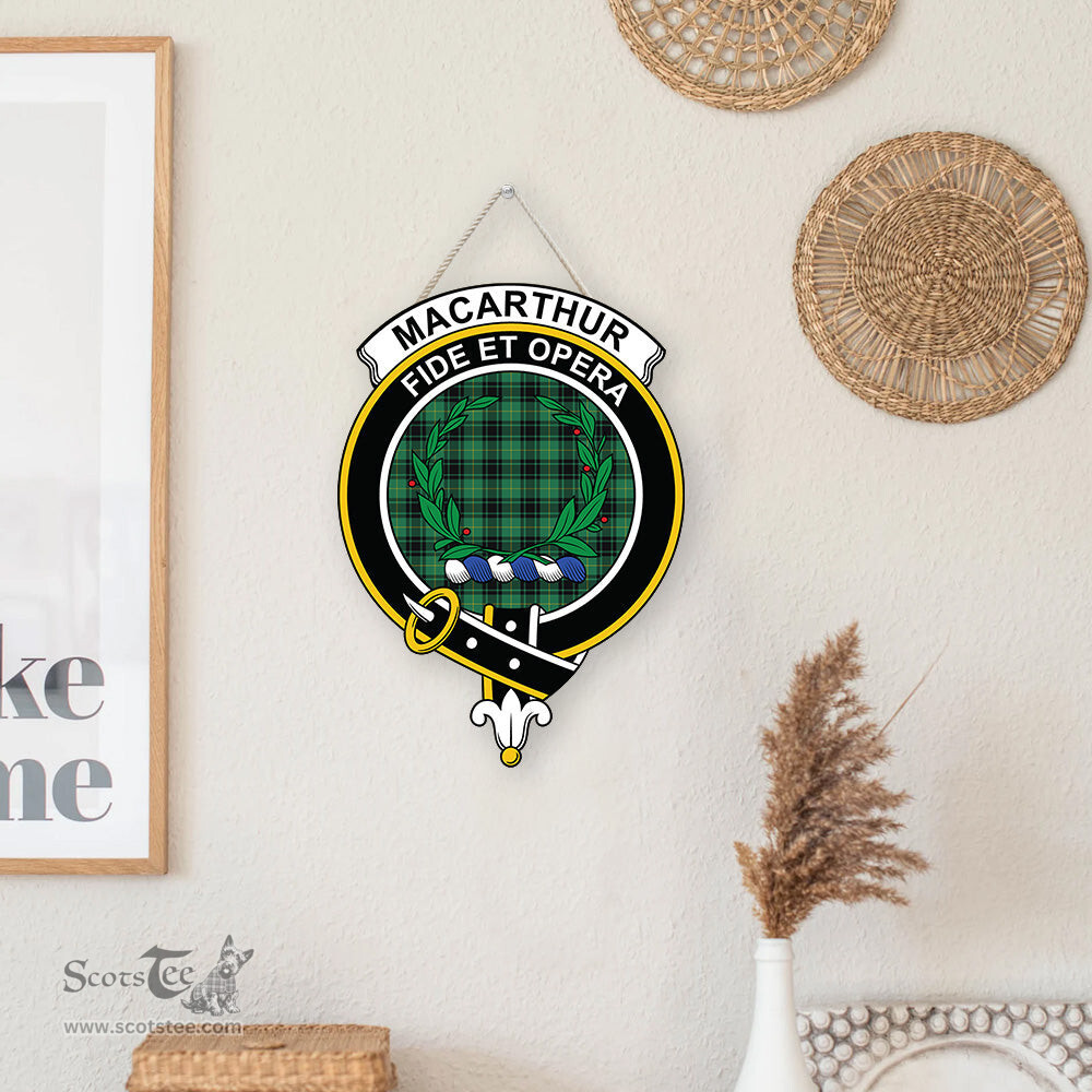 ScotsTee Shop Scottish MacArthur Ancient Clan Scottish Crest Tartan Wooden Hanging Wall Art Sign