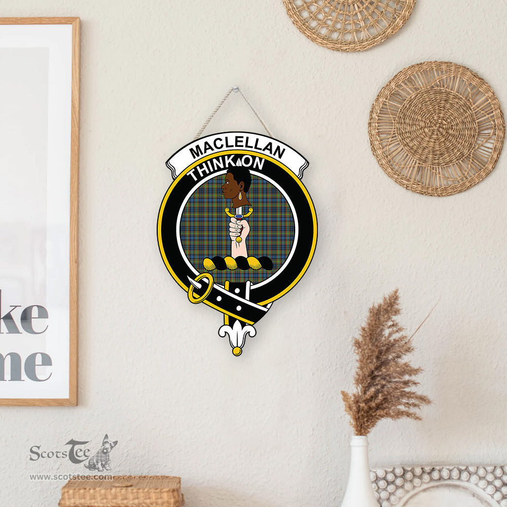 ScotsTee Shop Scottish MacLellan Ancient Clan Scottish Crest Tartan Wooden Hanging Wall Art Sign