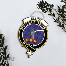 ScotsTee Shop Scottish Elliot Modern Clan Scottish Crest Tartan Wooden Hanging Wall Art Sign