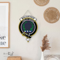 ScotsTee Shop Scottish MacArthur - Milton Clan Scottish Crest Tartan Wooden Hanging Wall Art Sign