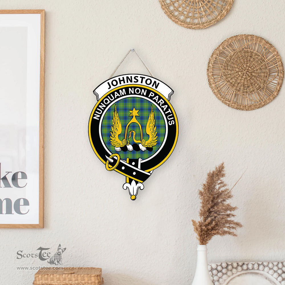ScotsTee Shop Scottish Johnston Ancient Clan Scottish Crest Tartan Wooden Hanging Wall Art Sign