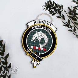 ScotsTee Shop Scottish Kennedy Modern Clan Scottish Crest Tartan Wooden Hanging Wall Art Sign
