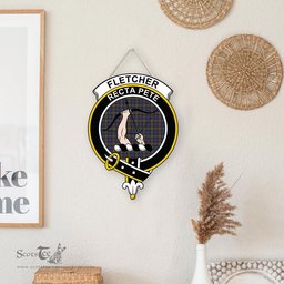 ScotsTee Shop Scottish Fletcher of Dunans Clan Scottish Crest Tartan Wooden Hanging Wall Art Sign