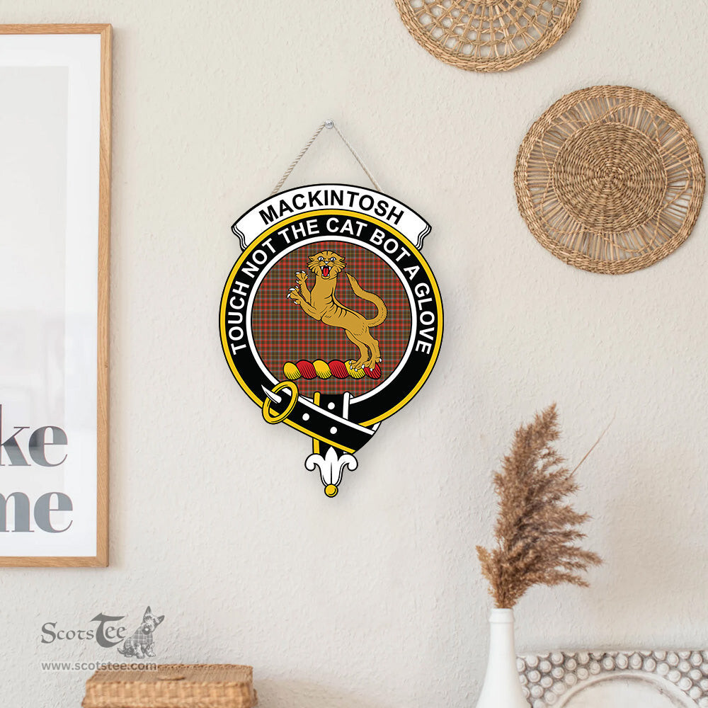 ScotsTee Shop Scottish MacKintosh Hunting Weathered Clan Scottish Crest Tartan Wooden Hanging Wall Art Sign