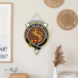 ScotsTee Shop Scottish MacKintosh Hunting Weathered Clan Scottish Crest Tartan Wooden Hanging Wall Art Sign