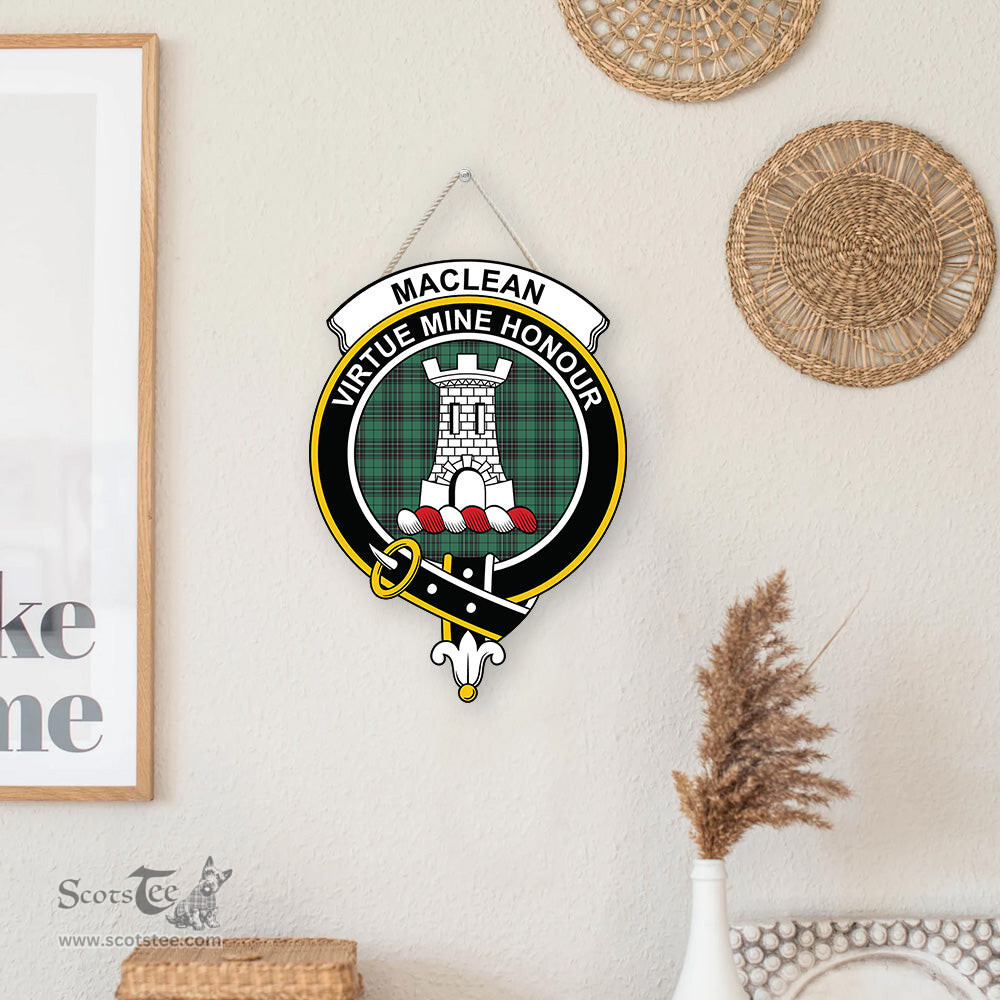 ScotsTee Shop Scottish MacLean Hunting Ancient Clan Scottish Crest Tartan Wooden Hanging Wall Art Sign