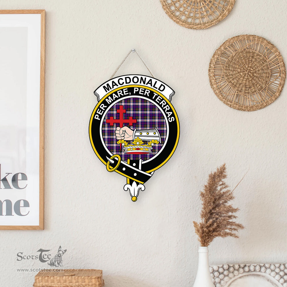 ScotsTee Shop Scottish MacDonald Dress Modern Clan Scottish Crest Tartan Wooden Hanging Wall Art Sign