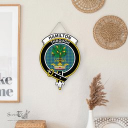 ScotsTee Shop Scottish Hamilton Hunting Ancient Clan Scottish Crest Tartan Wooden Hanging Wall Art Sign