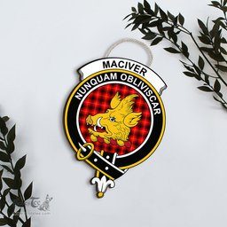 ScotsTee Shop Scottish MacIver Modern Clan Scottish Crest Tartan Wooden Hanging Wall Art Sign