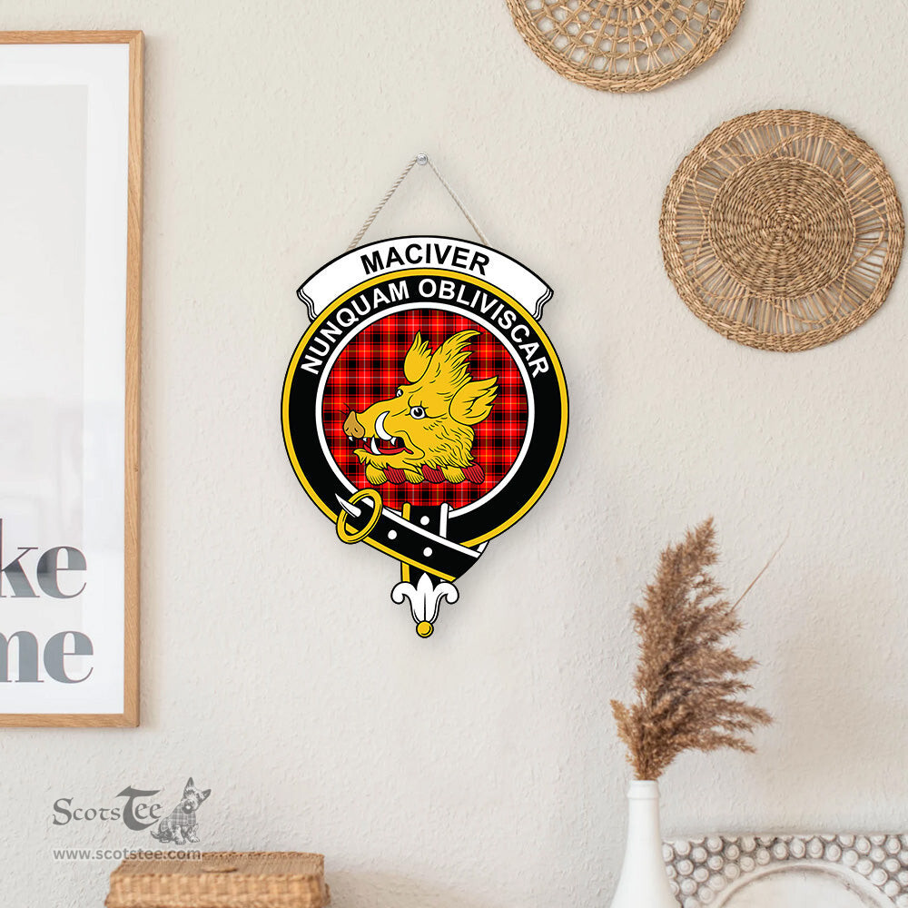 ScotsTee Shop Scottish MacIver Modern Clan Scottish Crest Tartan Wooden Hanging Wall Art Sign