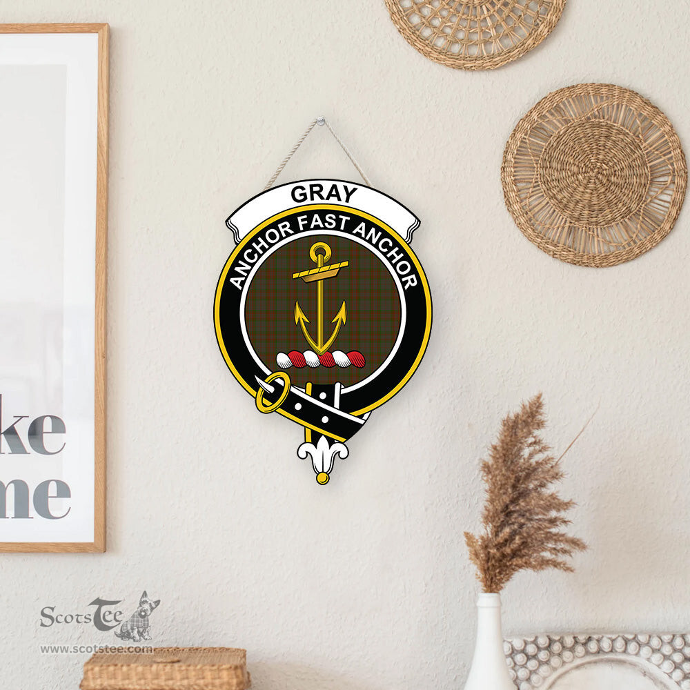 ScotsTee Shop Scottish Gray Clan Scottish Crest Tartan Wooden Hanging Wall Art Sign