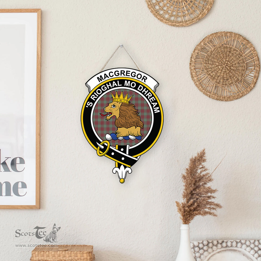 ScotsTee Shop Scottish MacGregor Hunting Ancient Clan Scottish Crest Tartan Wooden Hanging Wall Art Sign