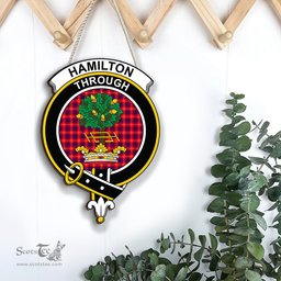 ScotsTee Shop Scottish Hamilton Modern Clan Scottish Crest Tartan Wooden Hanging Wall Art Sign