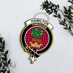 ScotsTee Shop Scottish Hamilton Modern Clan Scottish Crest Tartan Wooden Hanging Wall Art Sign