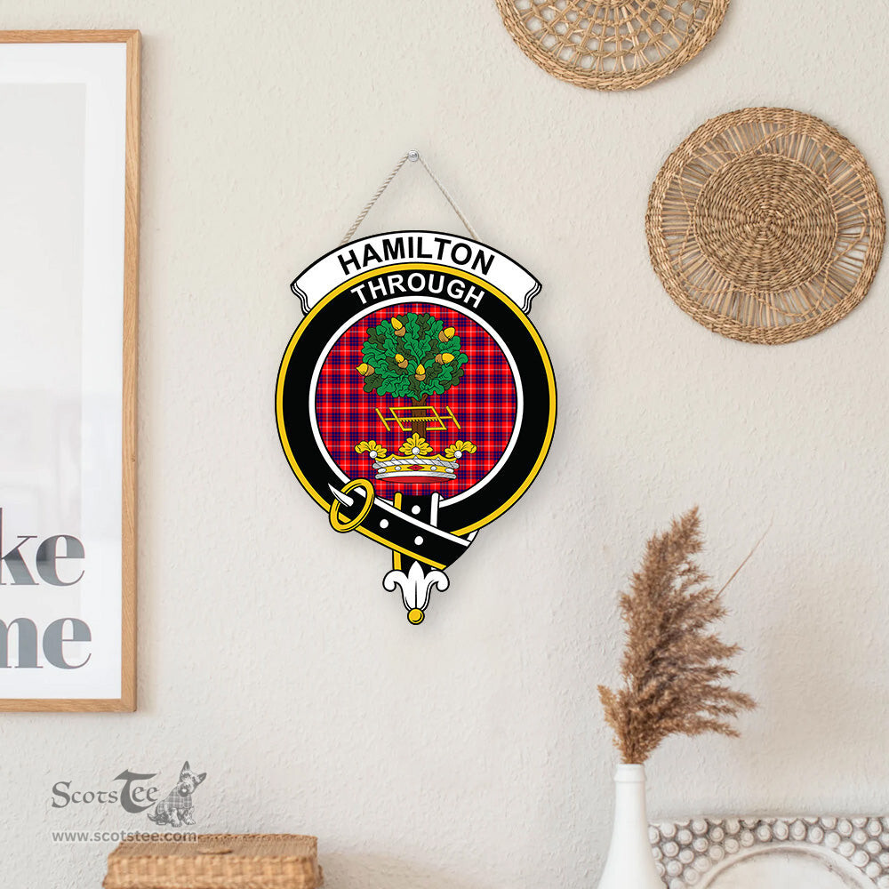 ScotsTee Shop Scottish Hamilton Modern Clan Scottish Crest Tartan Wooden Hanging Wall Art Sign