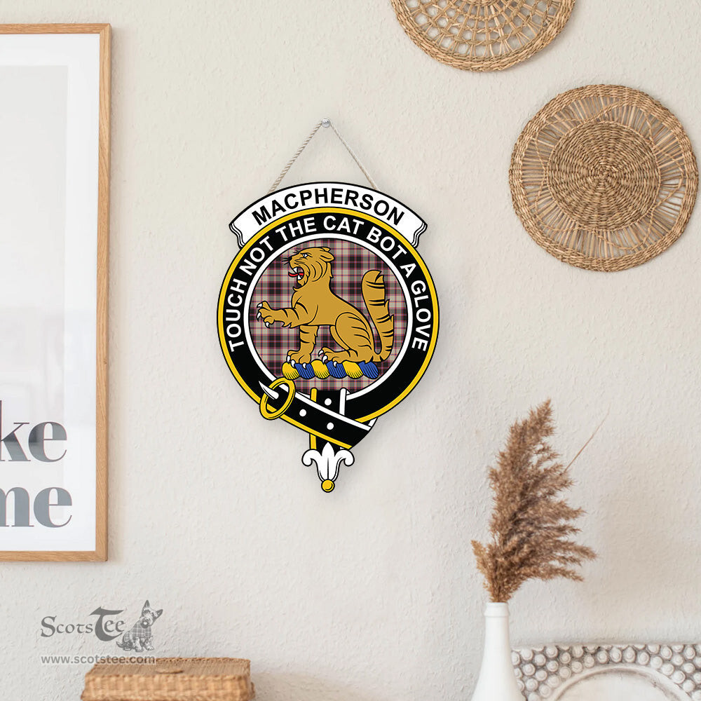ScotsTee Shop Scottish MacPherson Hunting Ancient Clan Scottish Crest Tartan Wooden Hanging Wall Art Sign