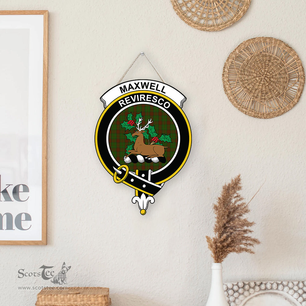 ScotsTee Shop Scottish Maxwell Hunting Clan Scottish Crest Tartan Wooden Hanging Wall Art Sign