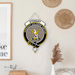 ScotsTee Shop Scottish Stewart Dress Ancient Clan Scottish Crest Tartan Wooden Hanging Wall Art Sign