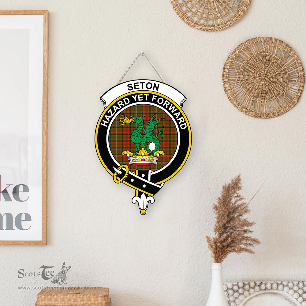 ScotsTee Shop Scottish Seton Hunting Modern Clan Scottish Crest Tartan Wooden Hanging Wall Art Sign