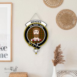 ScotsTee Shop Scottish Menzies Green Modern Clan Scottish Crest Tartan Wooden Hanging Wall Art Sign