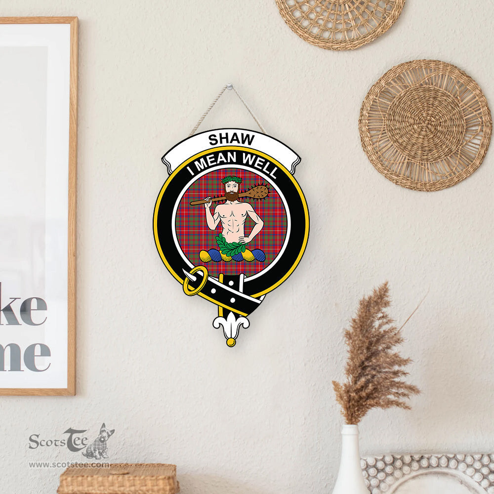 ScotsTee Shop Scottish Shaw Red Modern Clan Scottish Crest Tartan Wooden Hanging Wall Art Sign