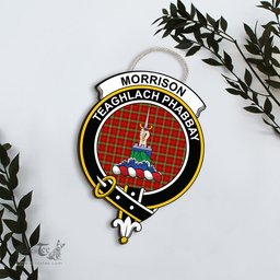 ScotsTee Shop Scottish Morrison Red Modern Clan Scottish Crest Tartan Wooden Hanging Wall Art Sign