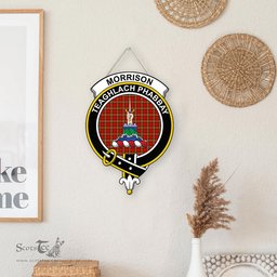 ScotsTee Shop Scottish Morrison Red Modern Clan Scottish Crest Tartan Wooden Hanging Wall Art Sign