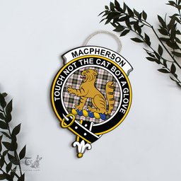 ScotsTee Shop Scottish MacPherson Dress Ancient Clan Scottish Crest Tartan Wooden Hanging Wall Art Sign