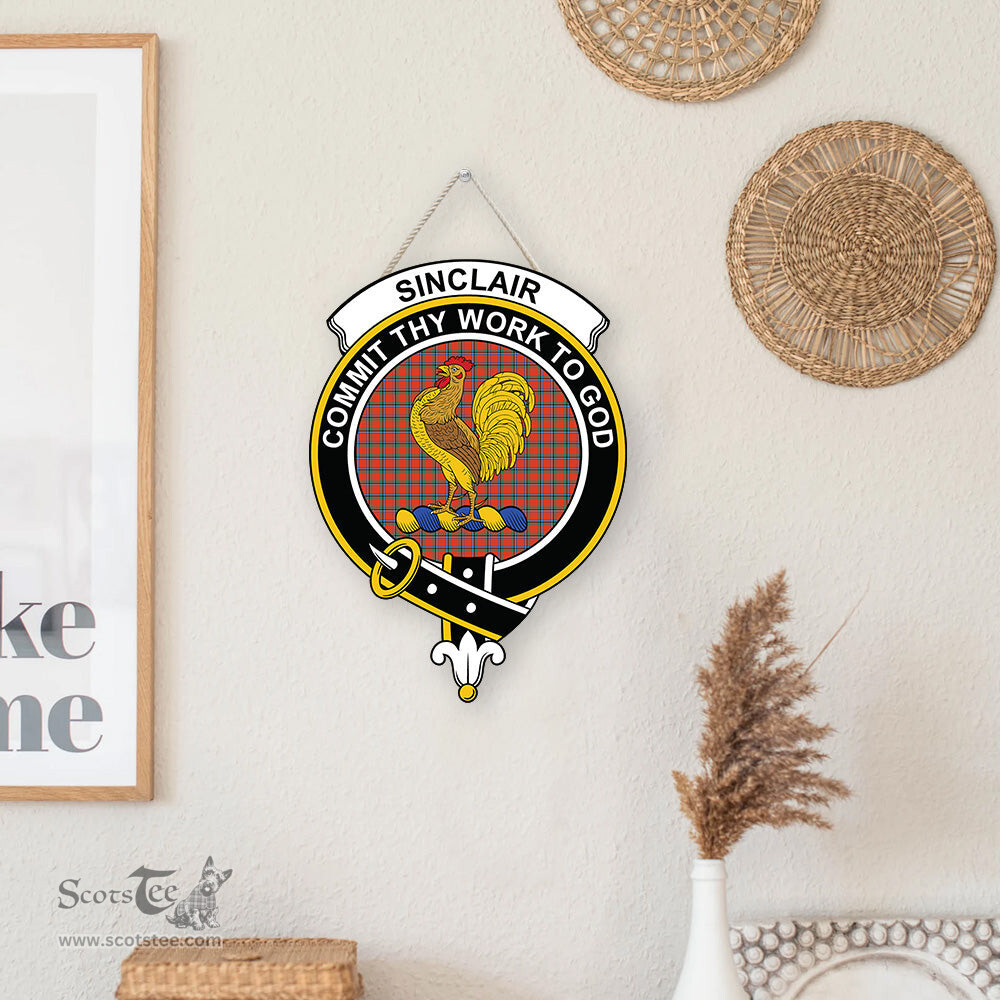 ScotsTee Shop Scottish Sinclair Ancient Clan Scottish Crest Tartan Wooden Hanging Wall Art Sign