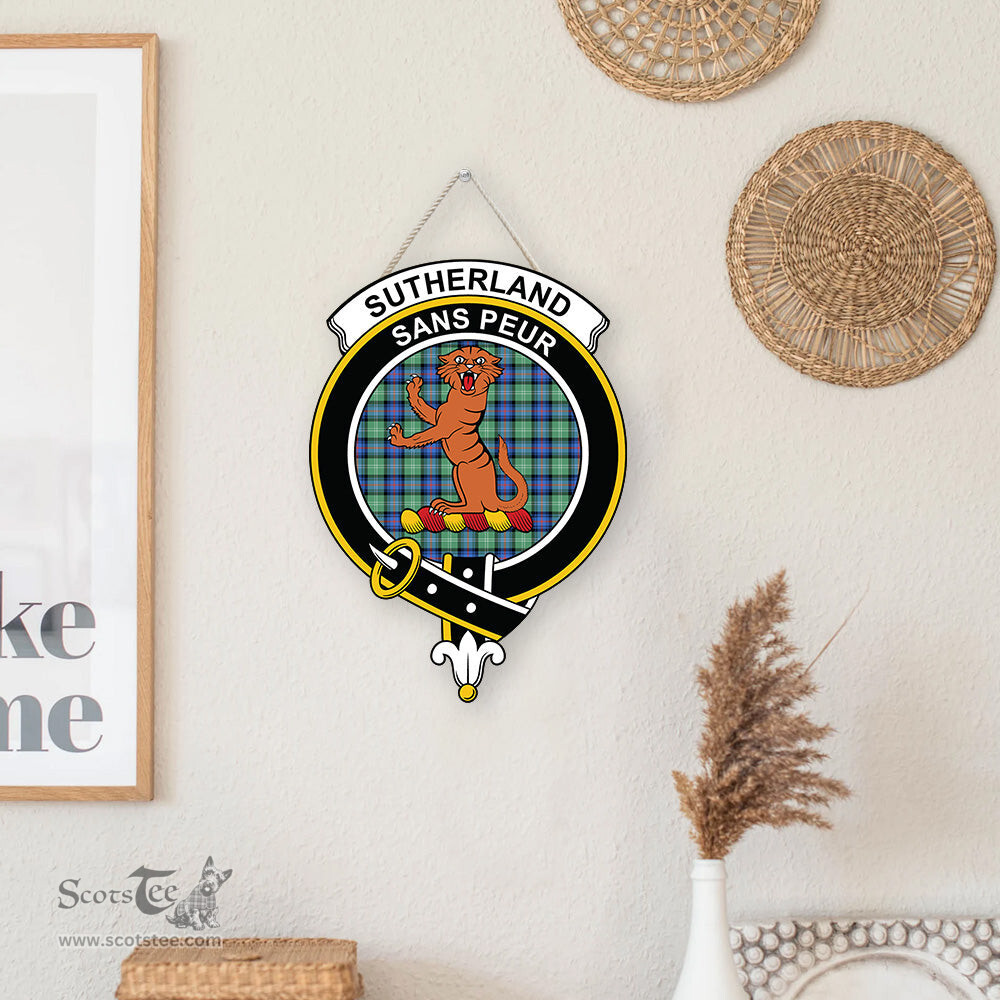 ScotsTee Shop Scottish Sutherland Old Ancient Clan Scottish Crest Tartan Wooden Hanging Wall Art Sign