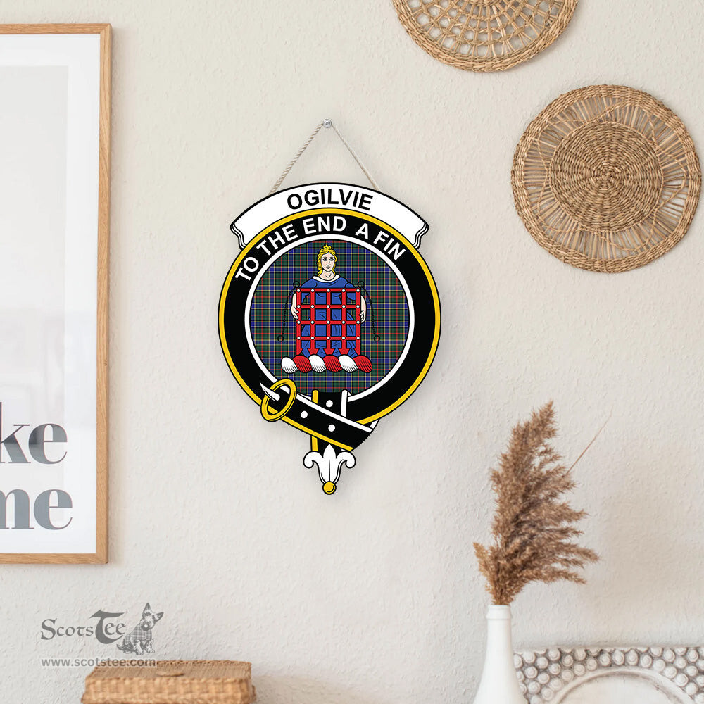 ScotsTee Shop Scottish Ogilvie Hunting Modern Clan Scottish Crest Tartan Wooden Hanging Wall Art Sign