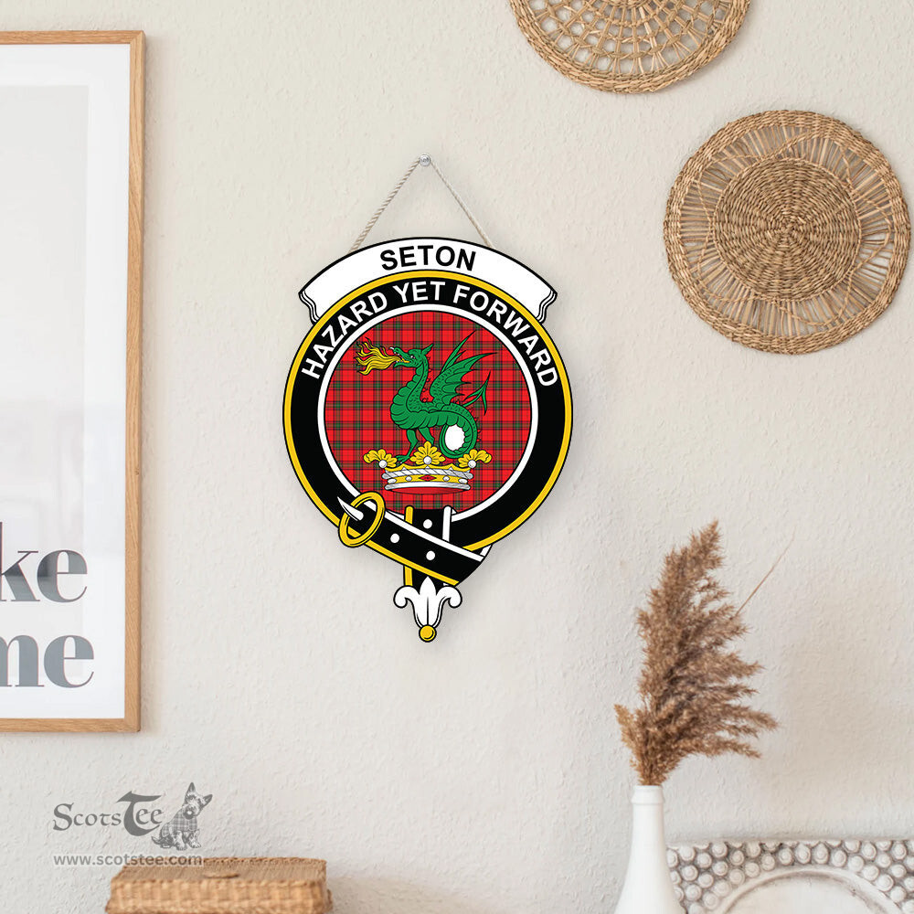 ScotsTee Shop Scottish Seton Modern Clan Scottish Crest Tartan Wooden Hanging Wall Art Sign