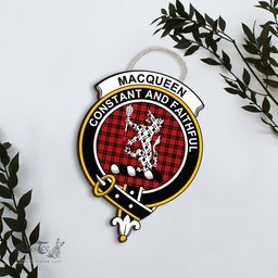 ScotsTee Shop Scottish MacQueen Modern Clan Scottish Crest Tartan Wooden Hanging Wall Art Sign