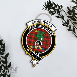 ScotsTee Shop Scottish Somerville Modern Clan Scottish Crest Tartan Wooden Hanging Wall Art Sign