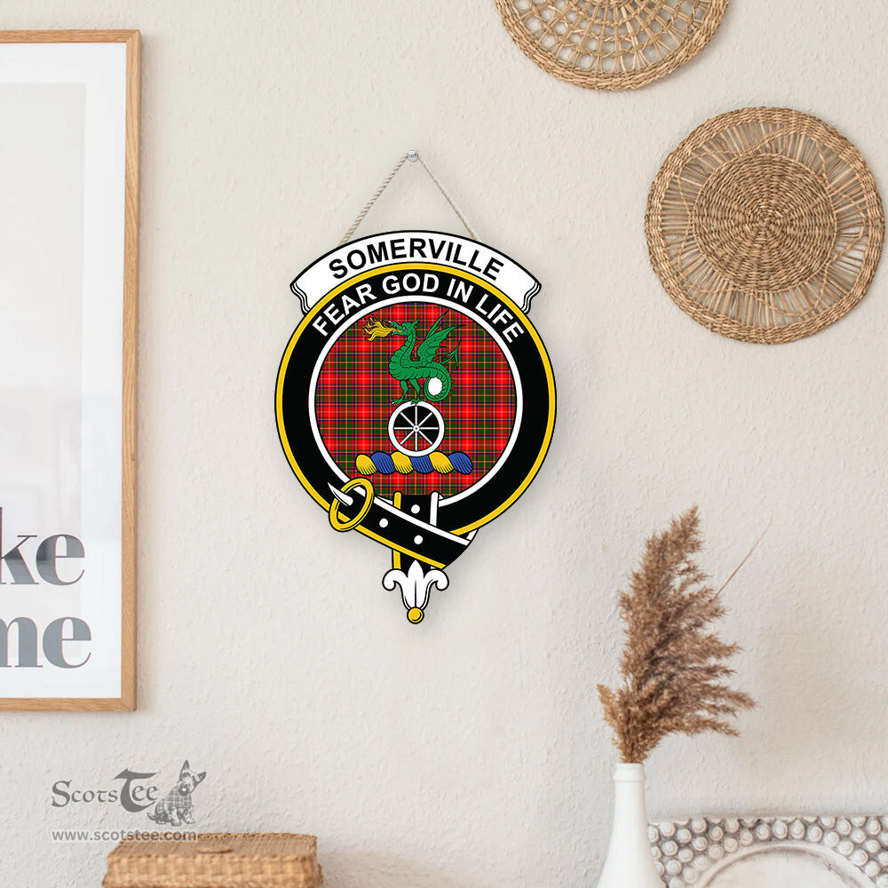 ScotsTee Shop Scottish Somerville Modern Clan Scottish Crest Tartan Wooden Hanging Wall Art Sign