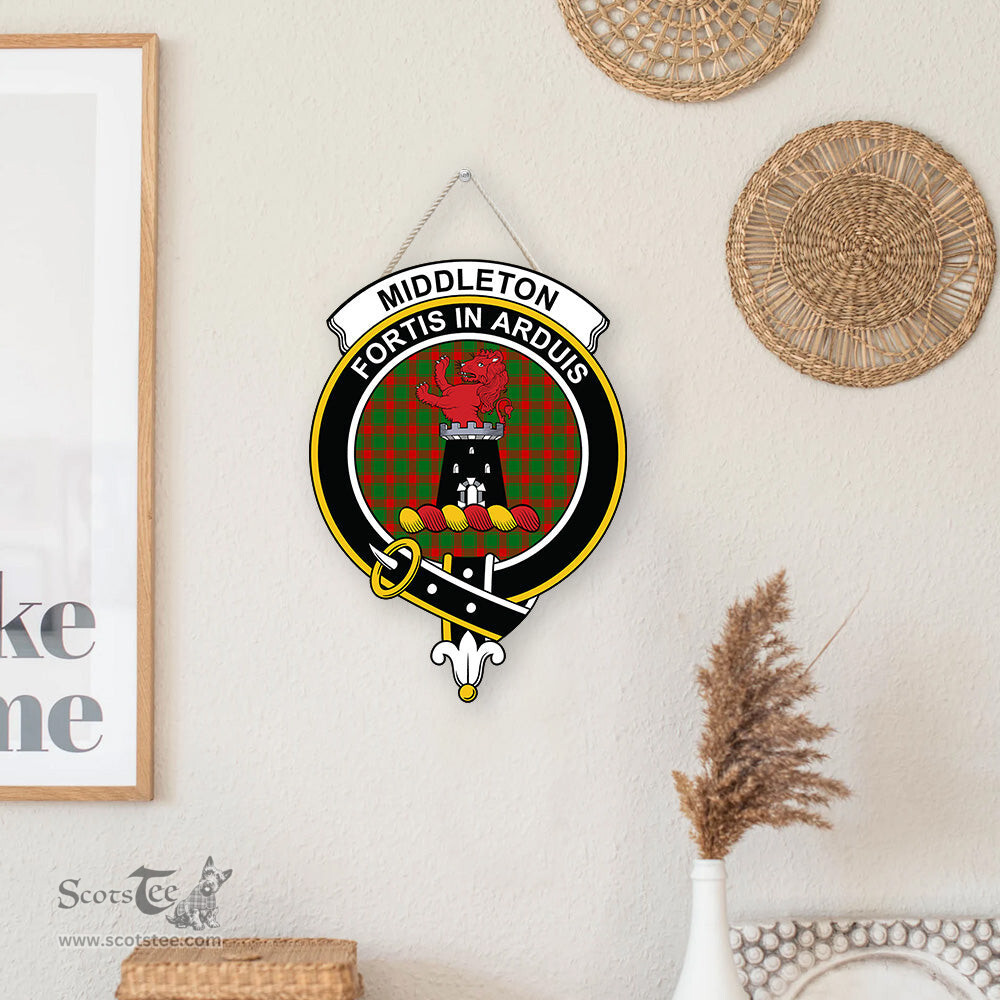 ScotsTee Shop Scottish Middleton Modern Clan Scottish Crest Tartan Wooden Hanging Wall Art Sign