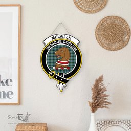 ScotsTee Shop Scottish Melville Clan Scottish Crest Tartan Wooden Hanging Wall Art Sign