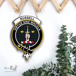 ScotsTee Shop Scottish Russell Modern Clan Scottish Crest Tartan Wooden Hanging Wall Art Sign