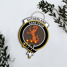 ScotsTee Shop Scottish Sutherland Weathered Clan Scottish Crest Tartan Wooden Hanging Wall Art Sign