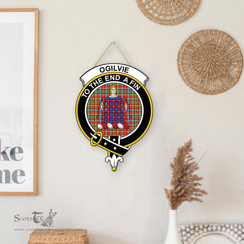 ScotsTee Shop Scottish Ogilvie Clan Scottish Crest Tartan Wooden Hanging Wall Art Sign