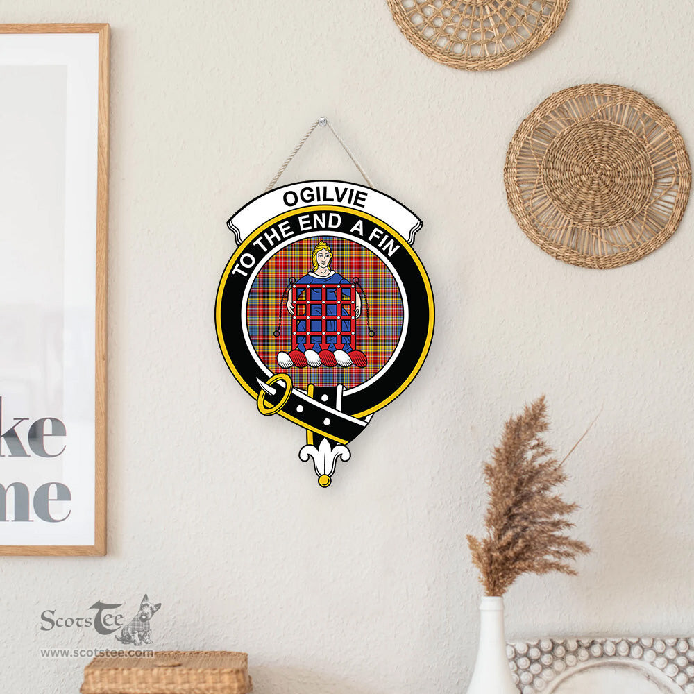 ScotsTee Shop Scottish Ogilvie of Airlie Ancient Clan Scottish Crest Tartan Wooden Hanging Wall Art Sign