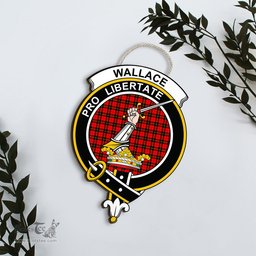 ScotsTee Shop Scottish Wallace Hunting - Red Clan Scottish Crest Tartan Wooden Hanging Wall Art Sign