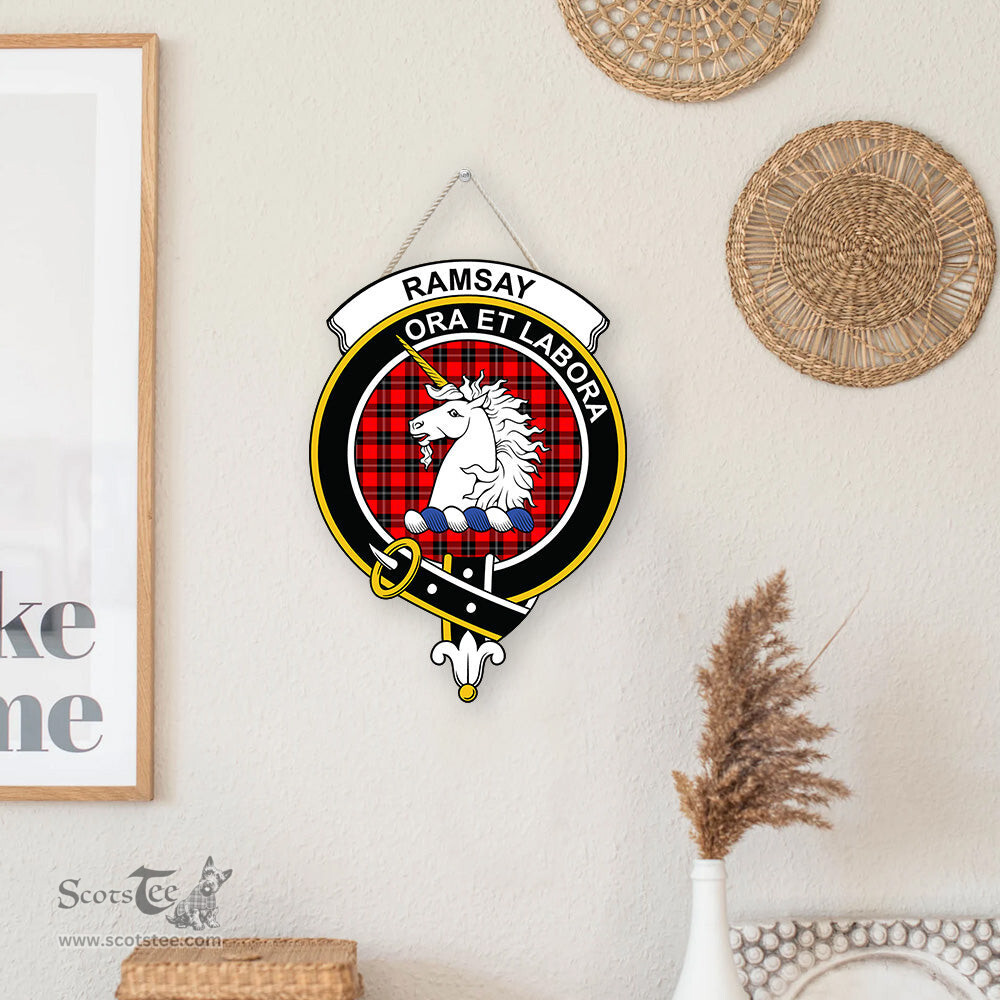 ScotsTee Shop Scottish Ramsay Modern Clan Scottish Crest Tartan Wooden Hanging Wall Art Sign