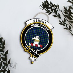 ScotsTee Shop Scottish Sempill Modern Clan Scottish Crest Tartan Wooden Hanging Wall Art Sign