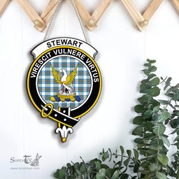 ScotsTee Shop Scottish Stewart Muted Blue Clan Scottish Crest Tartan Wooden Hanging Wall Art Sign