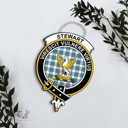 ScotsTee Shop Scottish Stewart Muted Blue Clan Scottish Crest Tartan Wooden Hanging Wall Art Sign