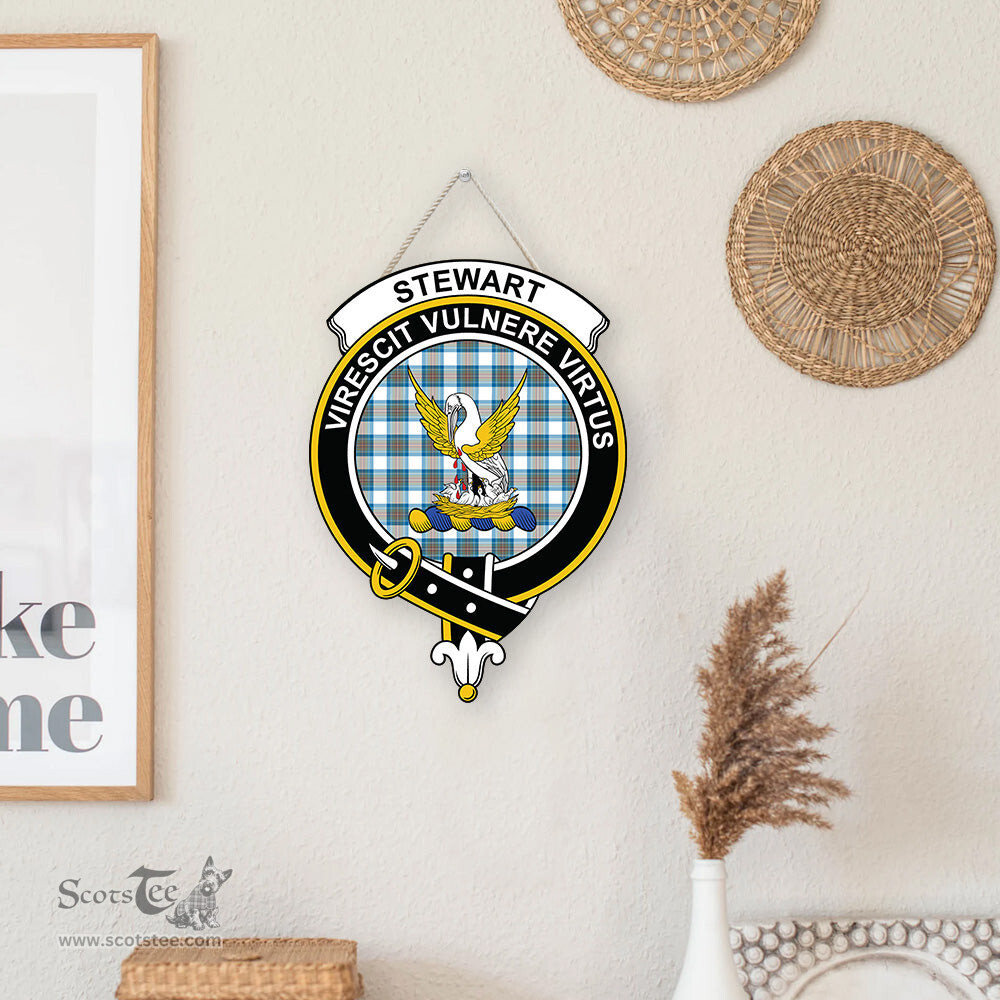 ScotsTee Shop Scottish Stewart Muted Blue Clan Scottish Crest Tartan Wooden Hanging Wall Art Sign