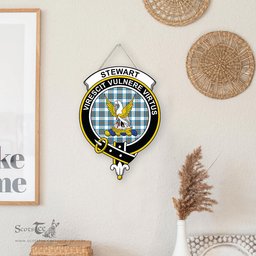 ScotsTee Shop Scottish Stewart Muted Blue Clan Scottish Crest Tartan Wooden Hanging Wall Art Sign