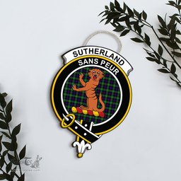 ScotsTee Shop Scottish Sutherland Modern Clan Scottish Crest Tartan Wooden Hanging Wall Art Sign