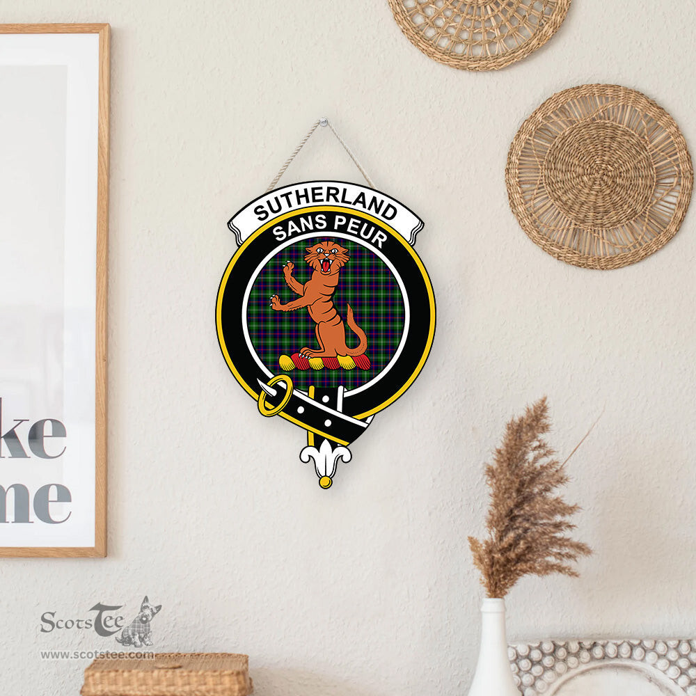 ScotsTee Shop Scottish Sutherland Modern Clan Scottish Crest Tartan Wooden Hanging Wall Art Sign